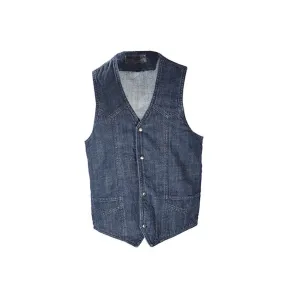 Mens Dark Blue Denim Motorcycle Vest Gun Pockets Solid Back