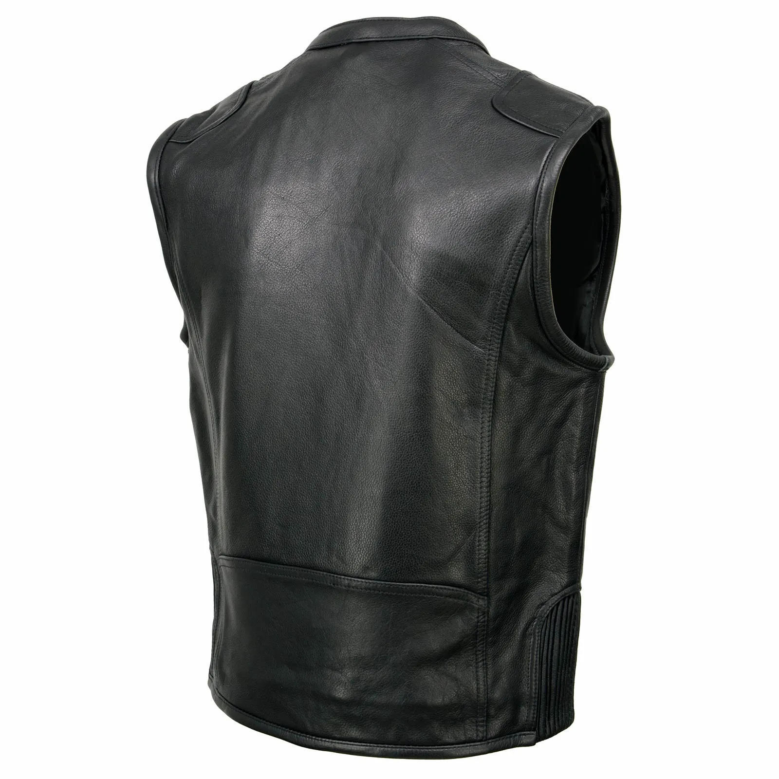 Milwaukee Leather MLM3502 Men's Black Cool-Tec Leather Vest Front Zipper Motorcycle Rider Vest with Stand-Up Collar