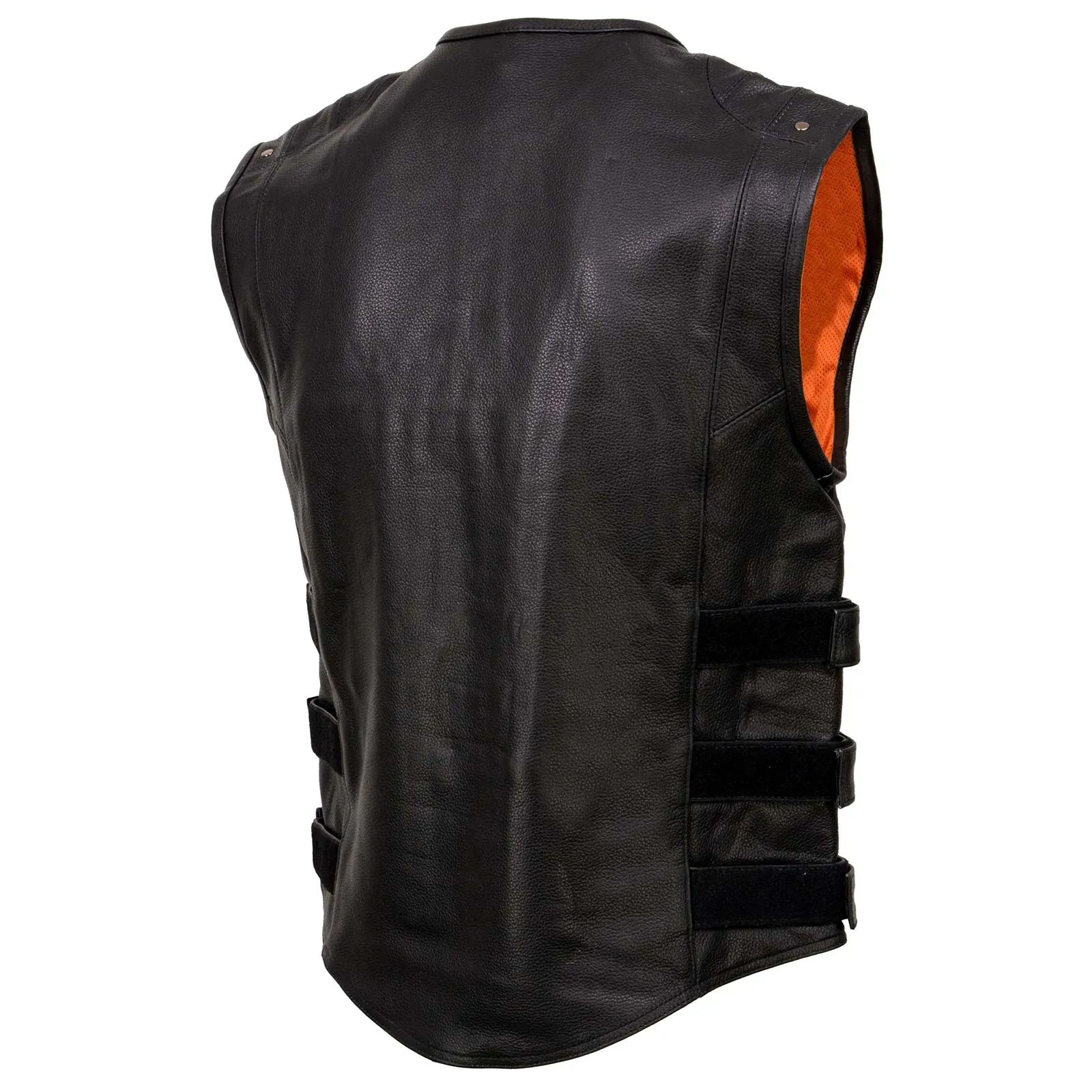 Milwaukee Leather MLM3530 Men's Black Swat Tactical Style Leather Vest Club Patch Accessible Single Panel Back Vest