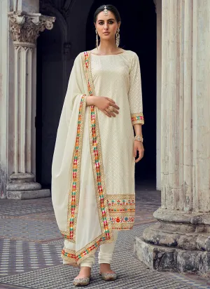 Off White Sequence And Multi Embroidered Georgette Pant Suit