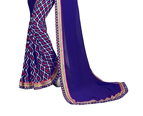 Oomph! Women's Georgette Sarees Party Wear/Fancy Georgette Sarees/Printed Georgette Sarees - Lapis Blue