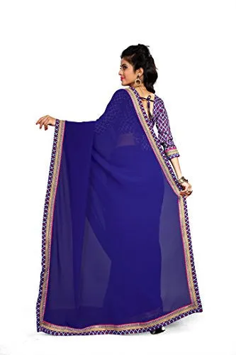 Oomph! Women's Georgette Sarees Party Wear/Fancy Georgette Sarees/Printed Georgette Sarees - Lapis Blue