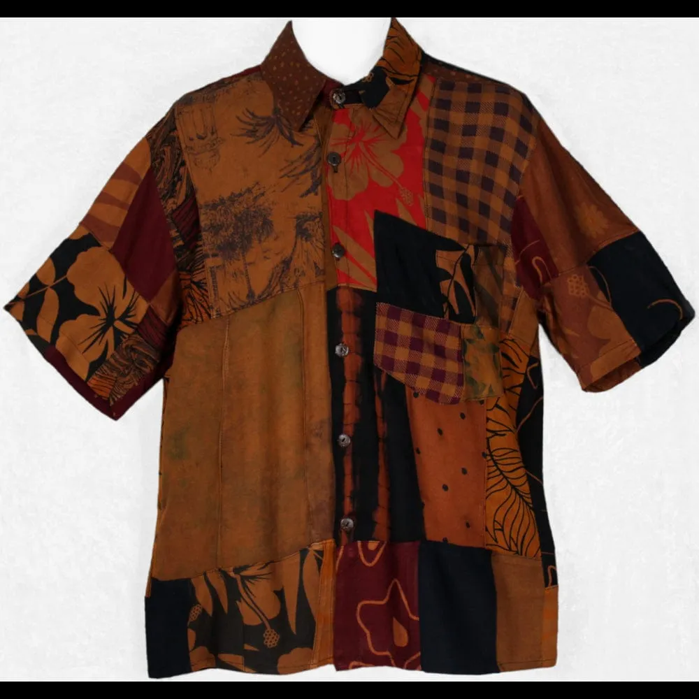 Patchwork Men's Shirt (Brown)