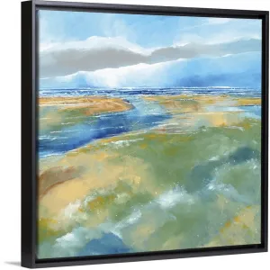 "A Blustery Day Near Salthouse" Black Float Frame Canvas Art