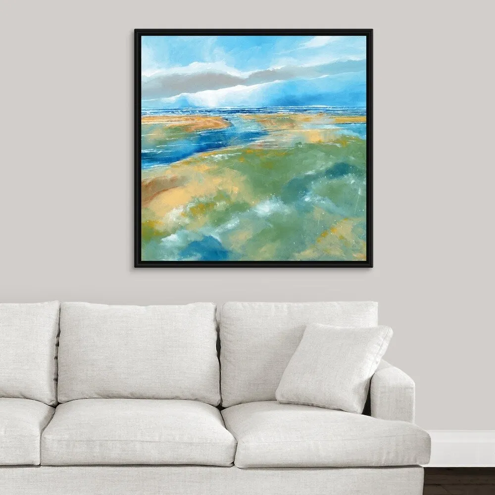 "A Blustery Day Near Salthouse" Black Float Frame Canvas Art