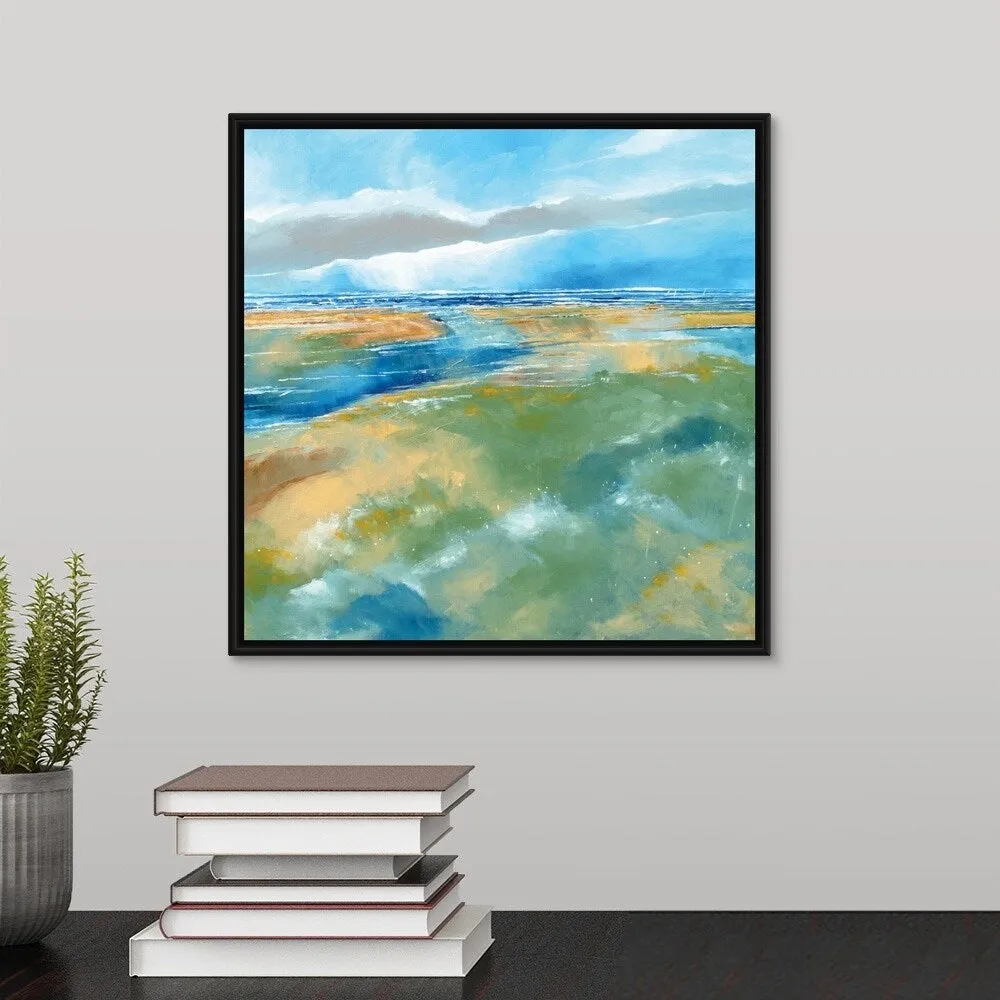 "A Blustery Day Near Salthouse" Black Float Frame Canvas Art