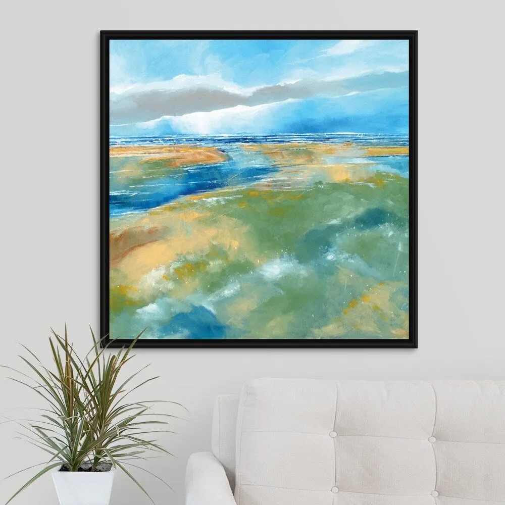 "A Blustery Day Near Salthouse" Black Float Frame Canvas Art