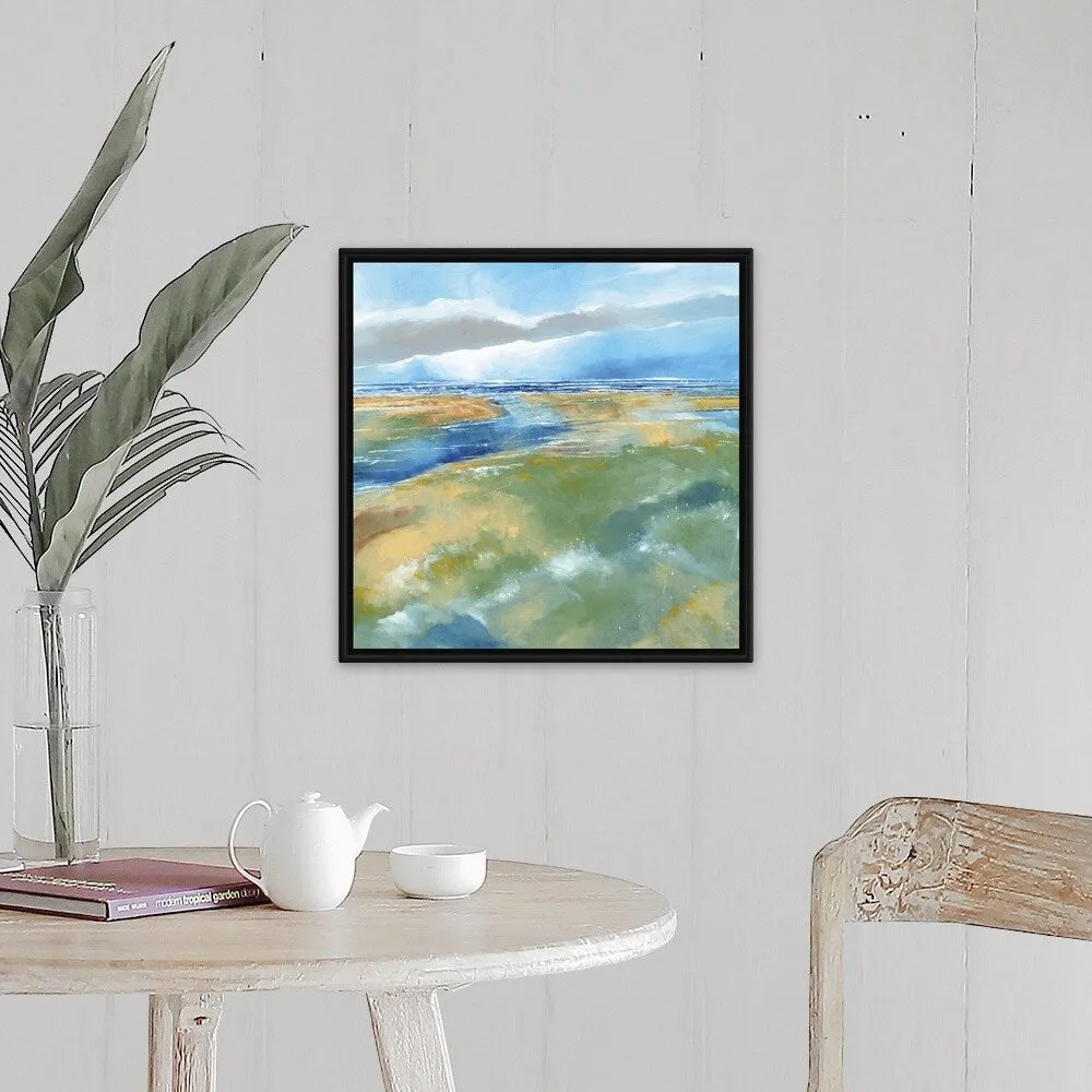 "A Blustery Day Near Salthouse" Black Float Frame Canvas Art