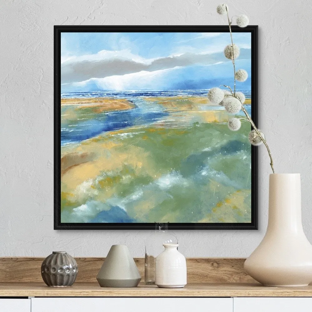 "A Blustery Day Near Salthouse" Black Float Frame Canvas Art