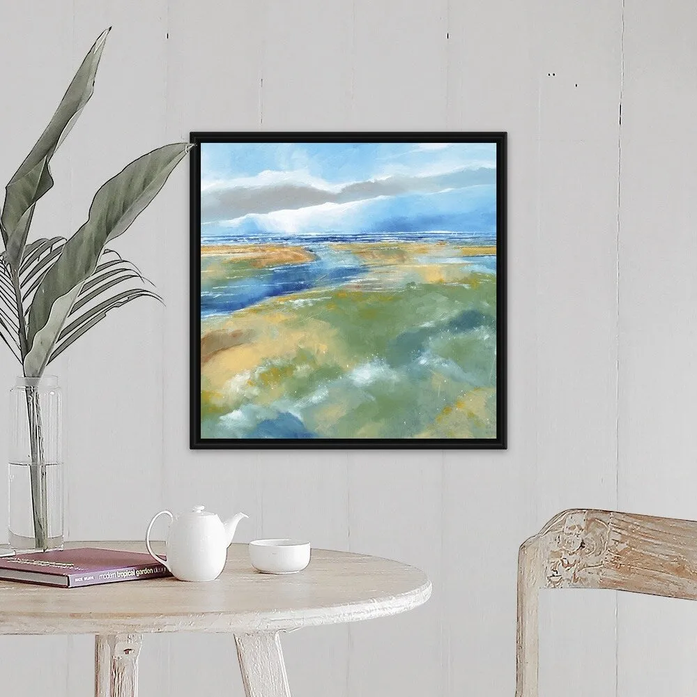 "A Blustery Day Near Salthouse" Black Float Frame Canvas Art