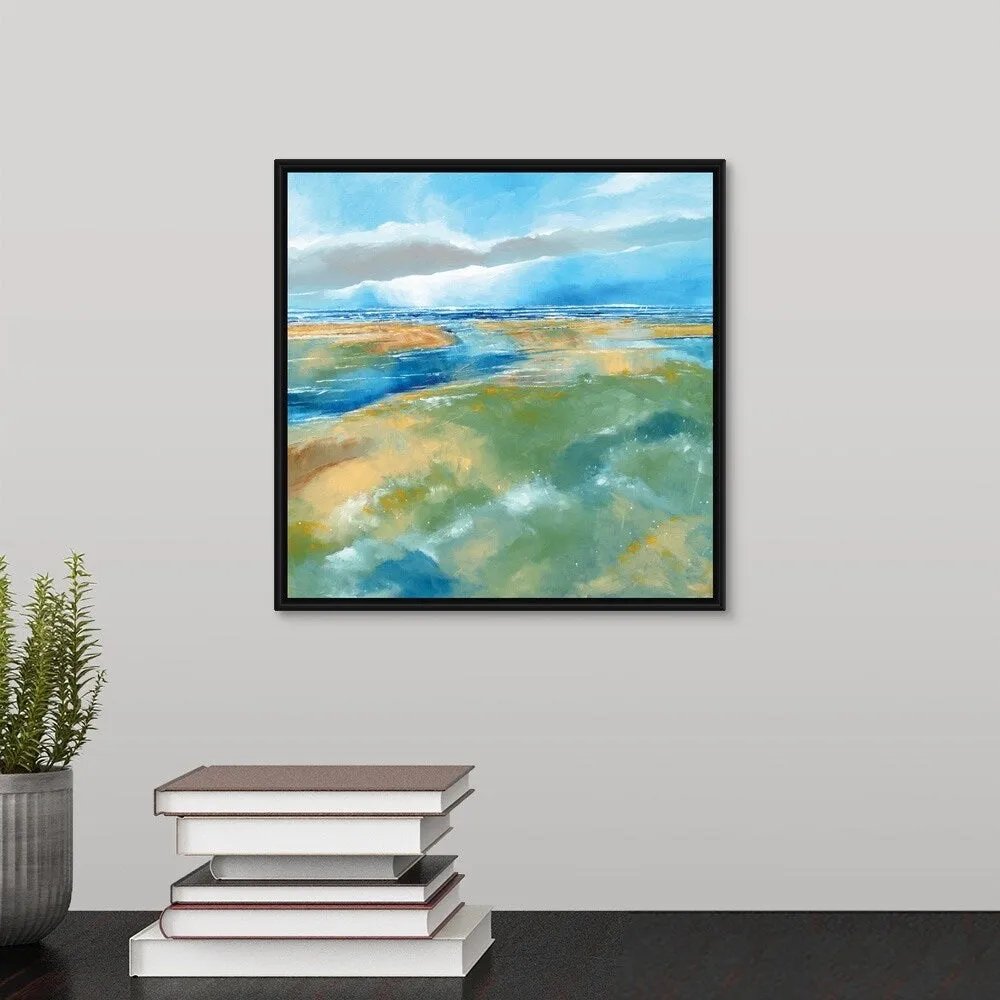 "A Blustery Day Near Salthouse" Black Float Frame Canvas Art