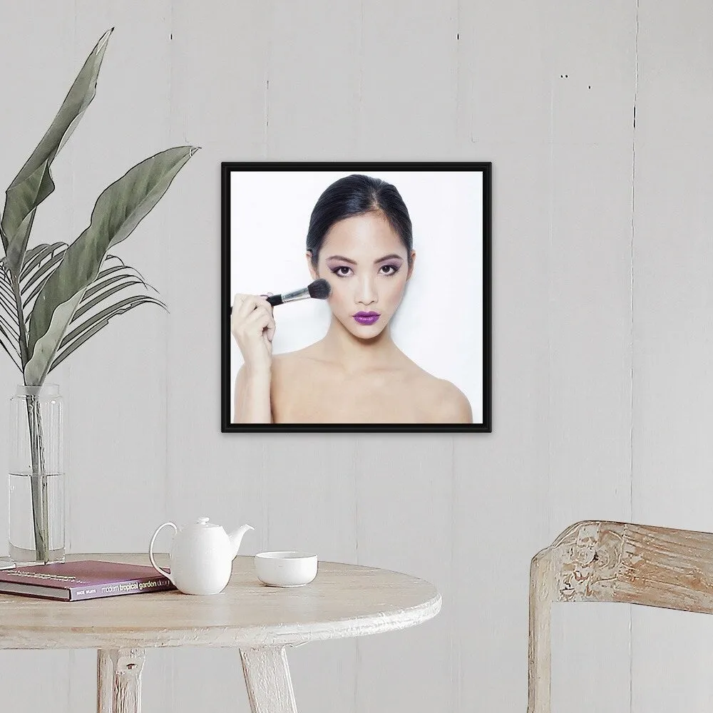 "Beautiful Asian woman applying Make-Up" Black Float Frame Canvas Art