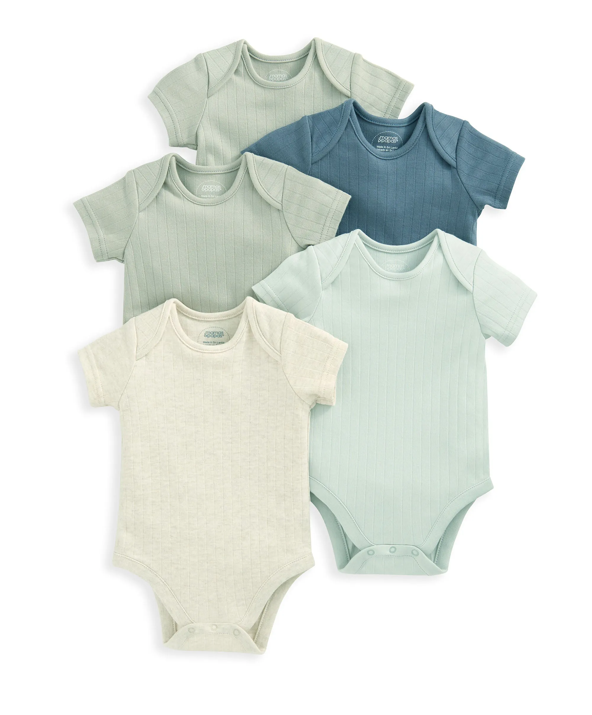 Ribbed Short-Sleeve Bodysuits (Set of 5)  - Blue