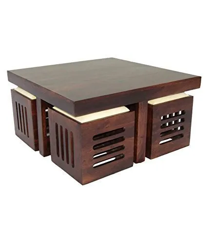 s k modern art Pure Teak Wood Coffee Table Four Stool