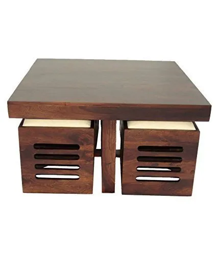 s k modern art Pure Teak Wood Coffee Table Four Stool