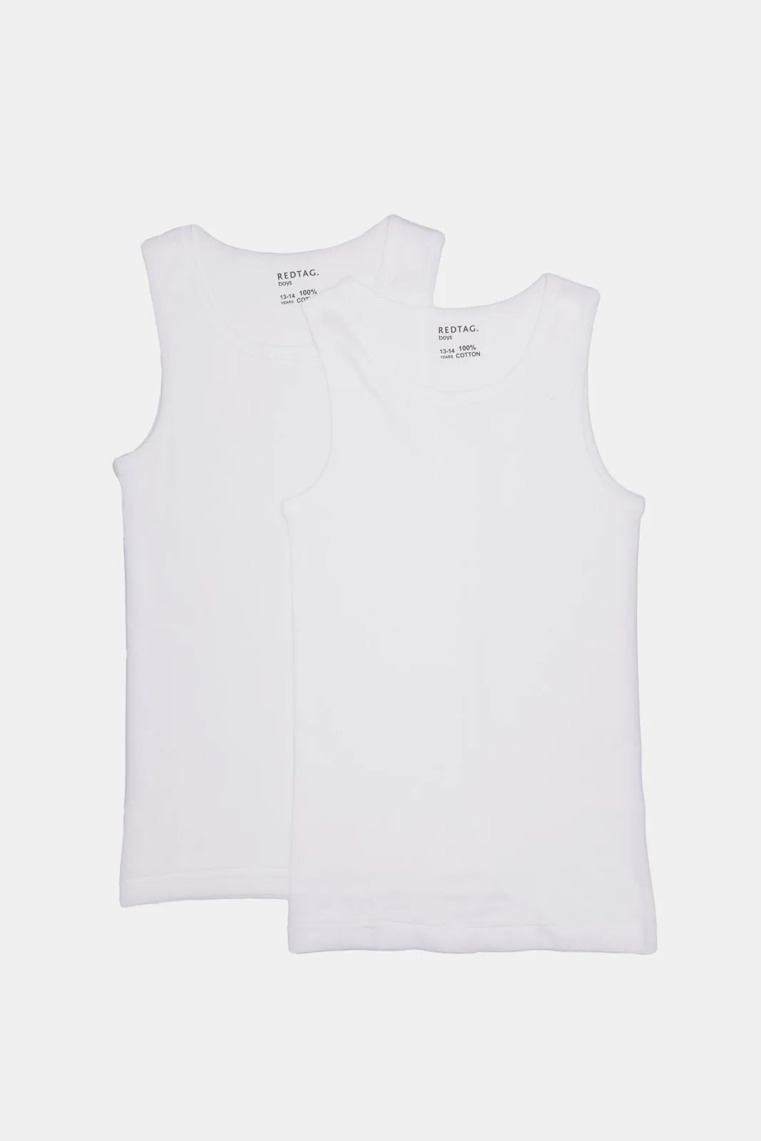 Senior Boys White Sleeveless Basic Vest Set (Pack of 2)