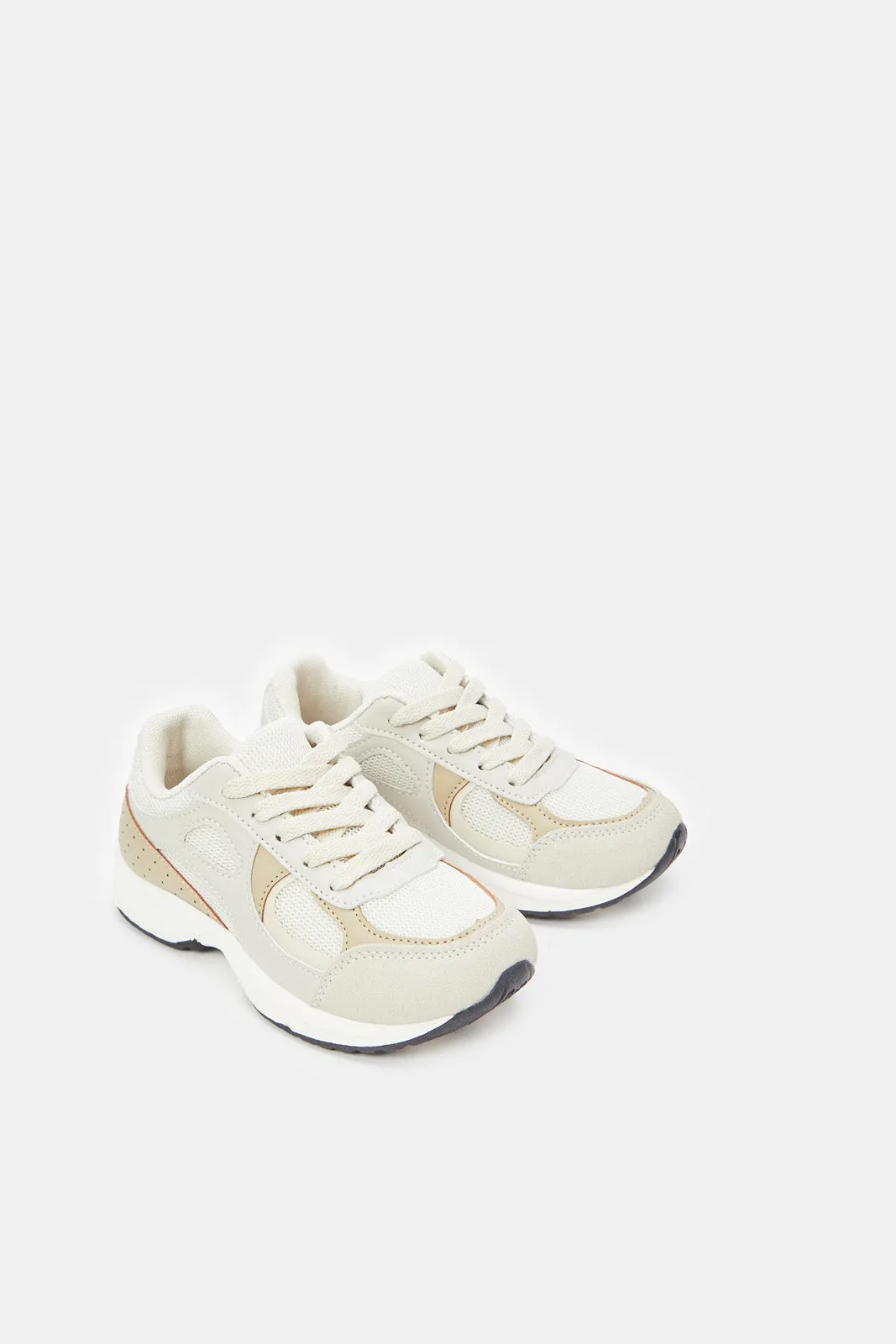 Senior Girls Beige Material Block Trainer