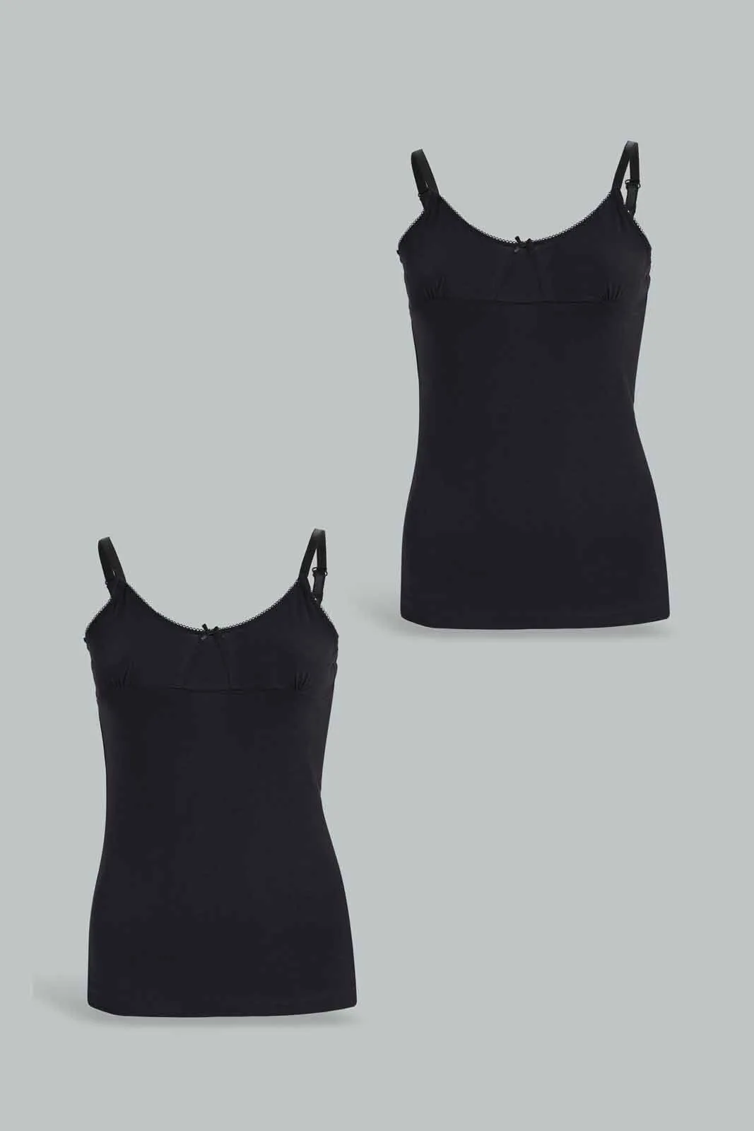 Senior Girls Black Plain Vest Set (2 Pack)