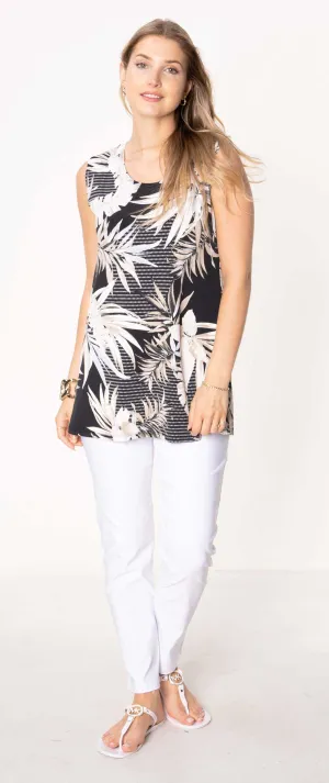 Sleeveless Tropical Round Neck Top