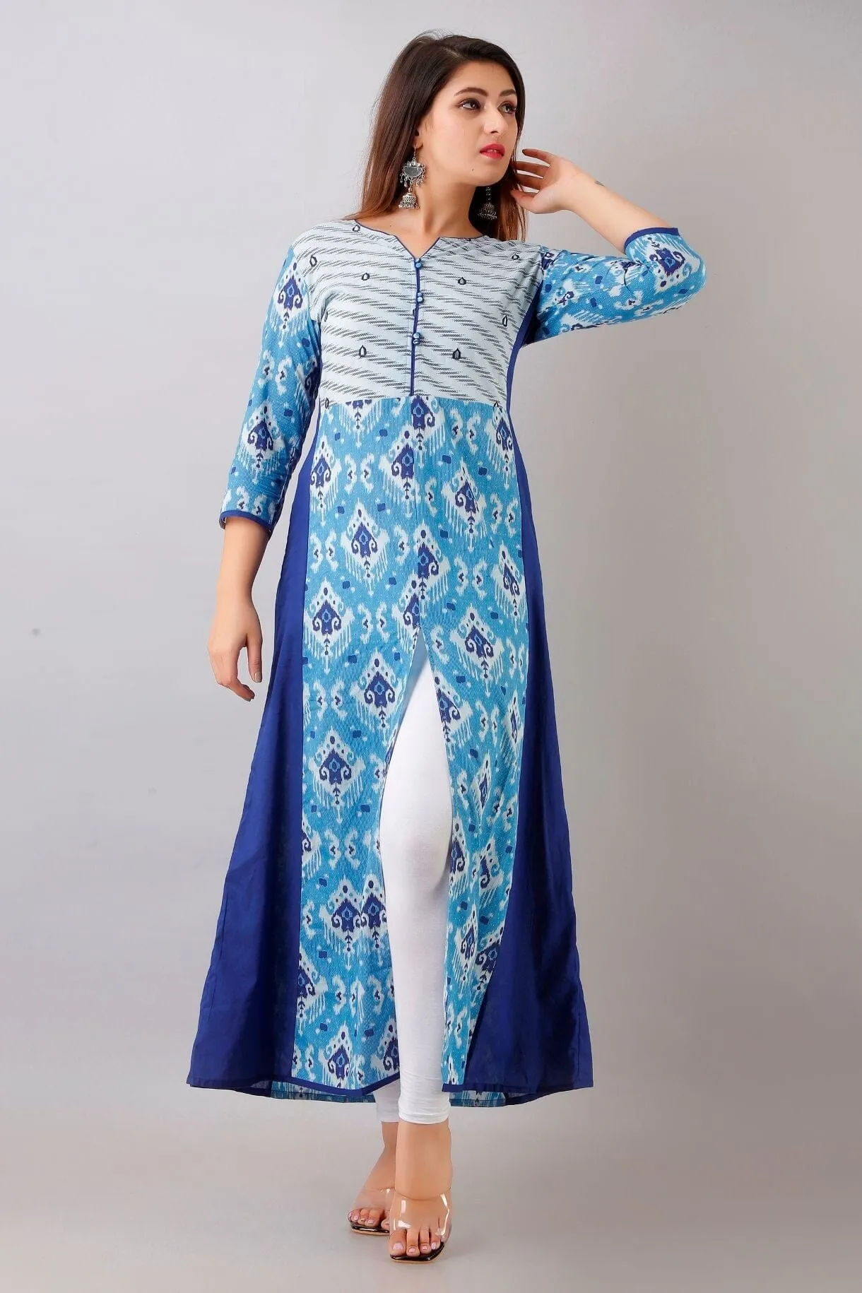 Svarchi Womens Cotton Geometric Print A-Line Kurta (Blue)