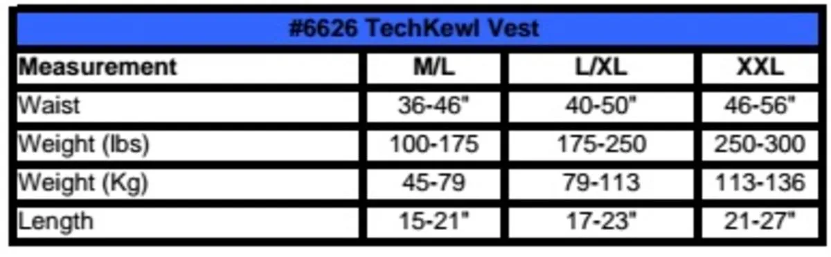 Techniche TechKewl 6626 Phase Change Cooling Vest with Inserts and Cooler - Blue