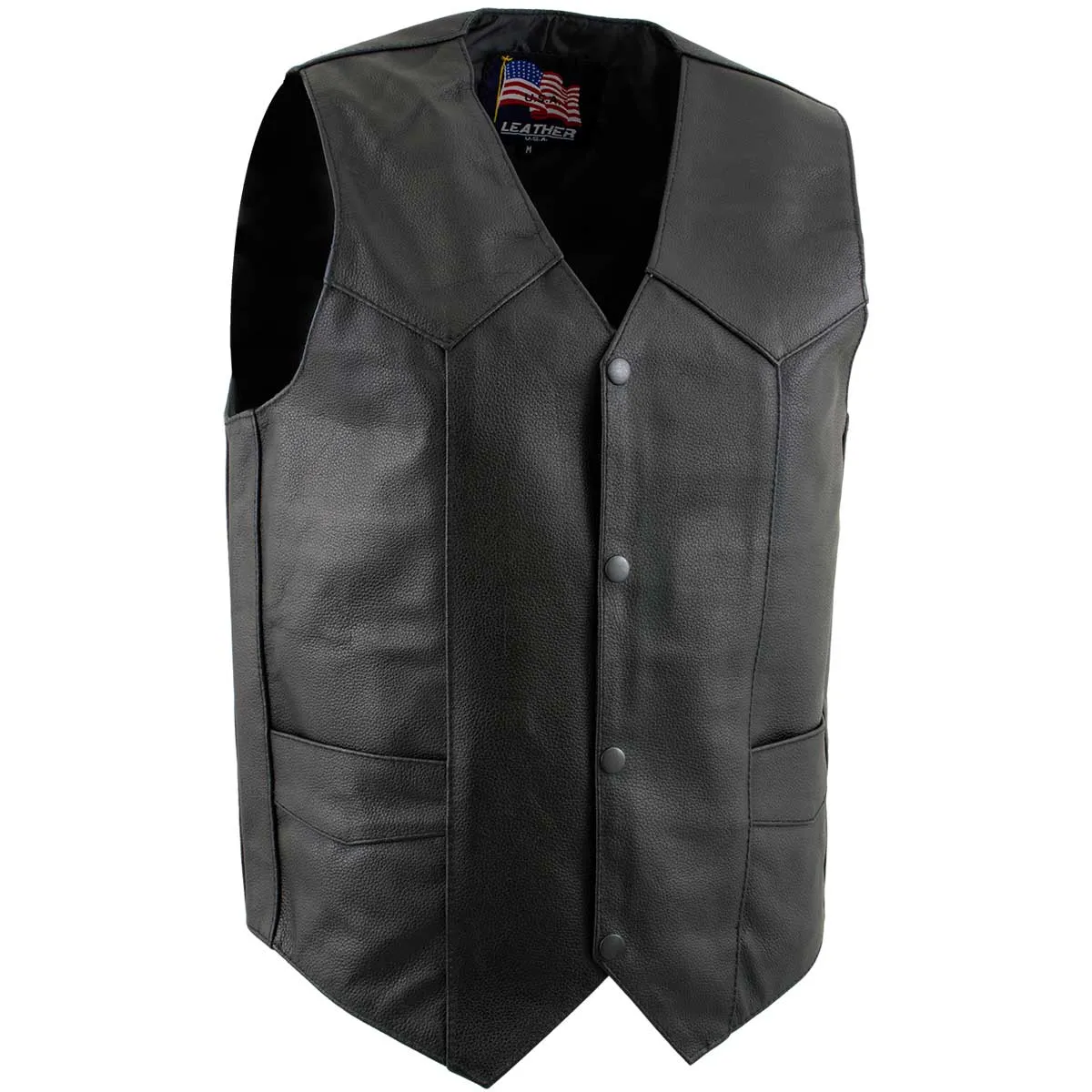 USA Leather 1201 Men's Black Classic Club Style Motorcycle Original Leather Vest