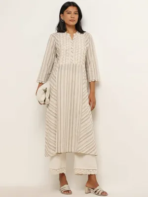 Utsa Light Brown Lace Design A-line Kurta