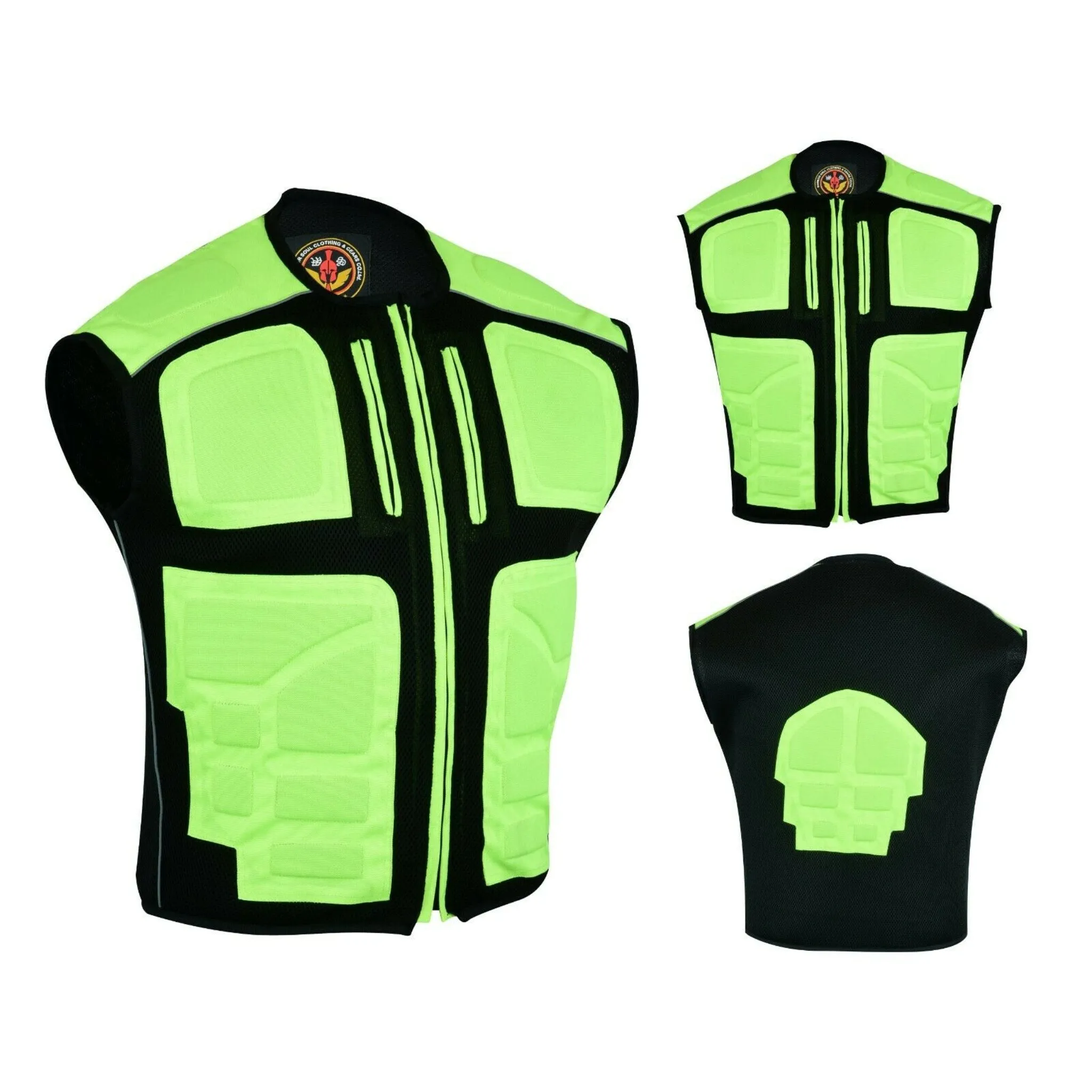 Warrior Gears® Textile Mesh Motorcycle Vests for Men, Men's Padded Motorbike Vest Waistcoat-Hivis