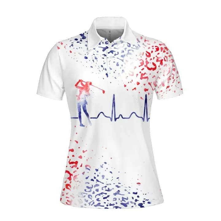 Watercolor Leopard Heart Beat American Par Then Bar Women Golf Apparels, Women Short Sleeve Polo Shirt, Sleeveless Polo Shirt