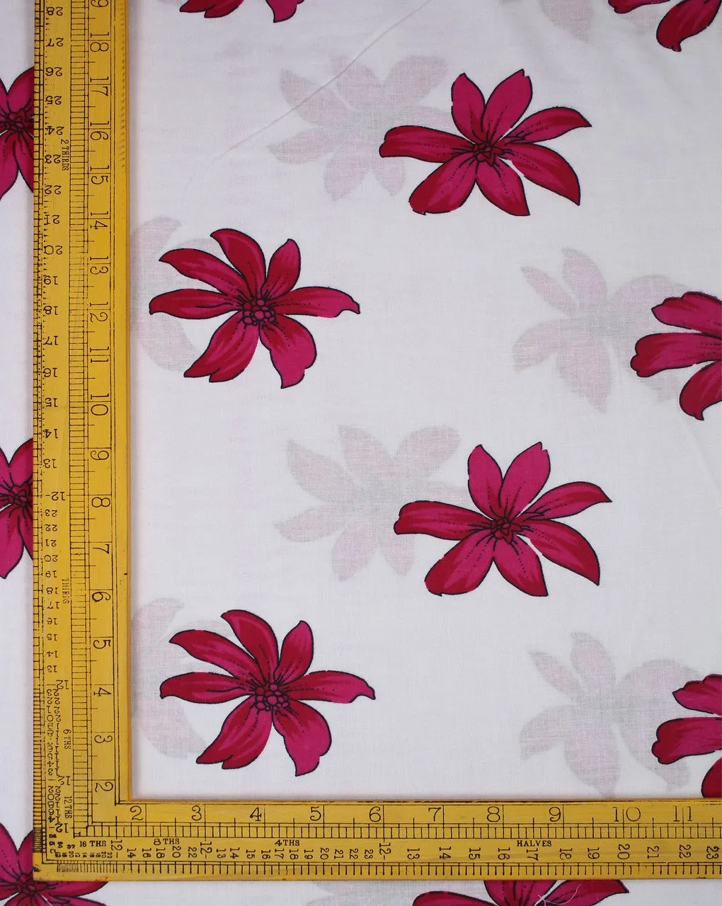 White And Pink Floral Design Cotton Cambric Fabric