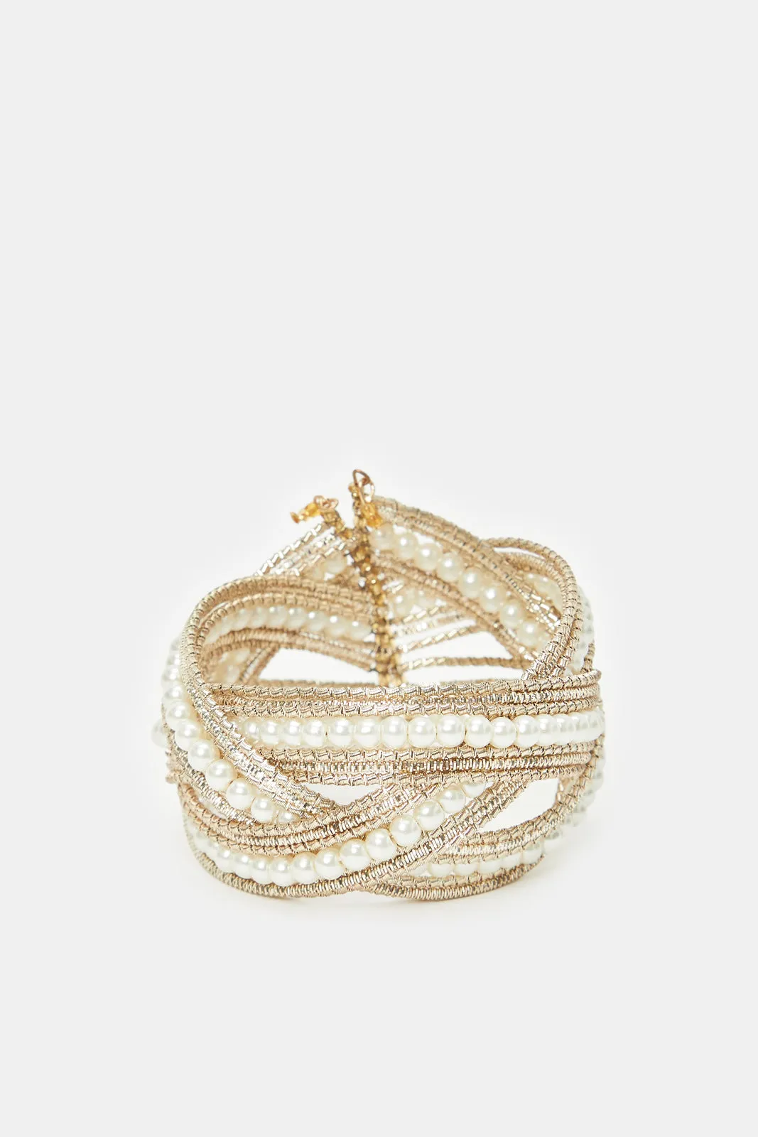 Women Gold Pearls Embellished Cuff