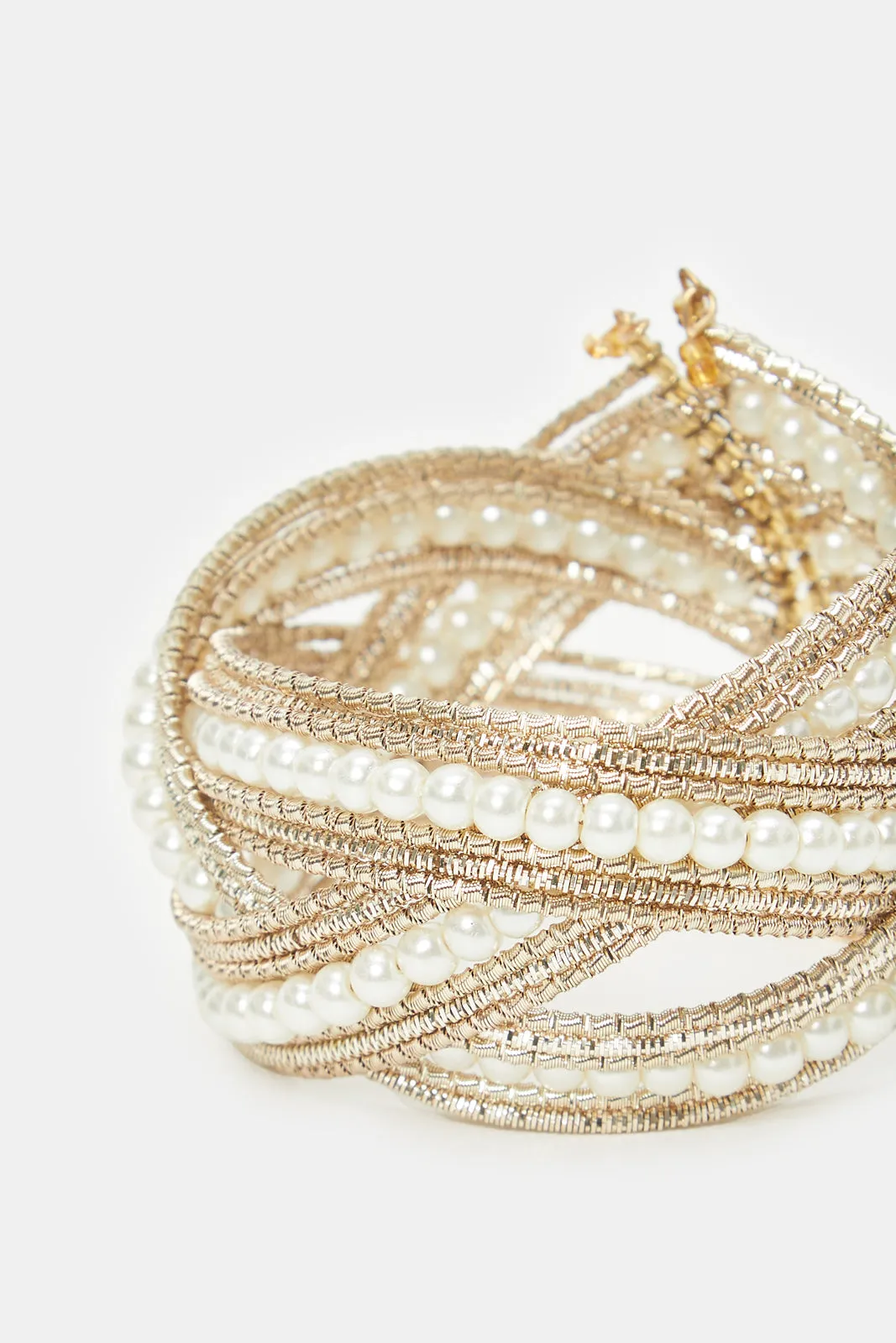 Women Gold Pearls Embellished Cuff