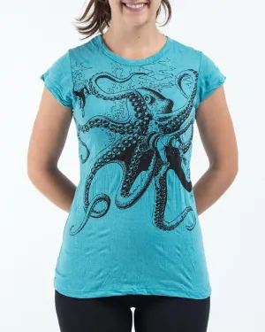 Womens Octopus T-Shirt in Turquoise