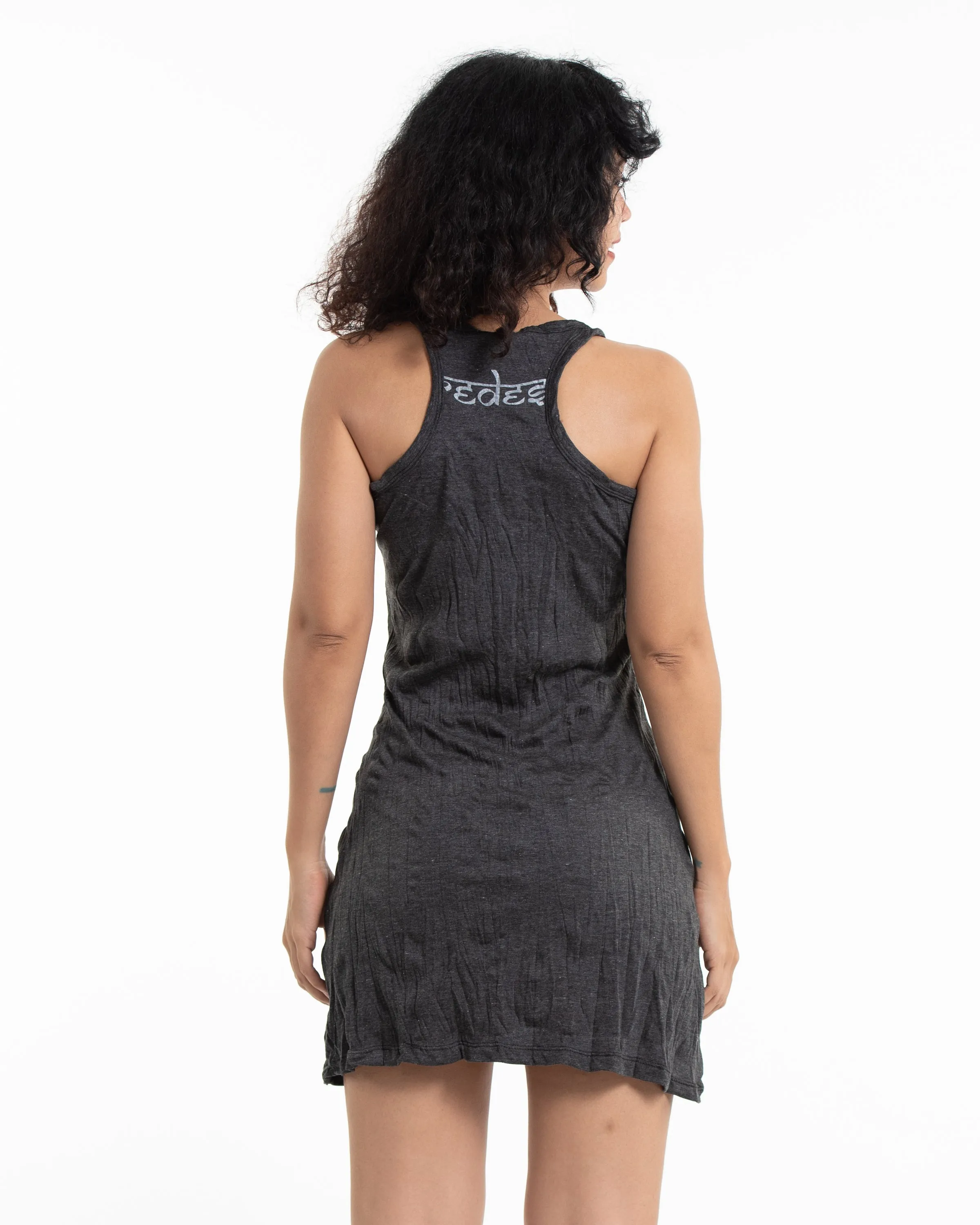 Womens Yoga Tree of Life Tank Dress in Silver on Black