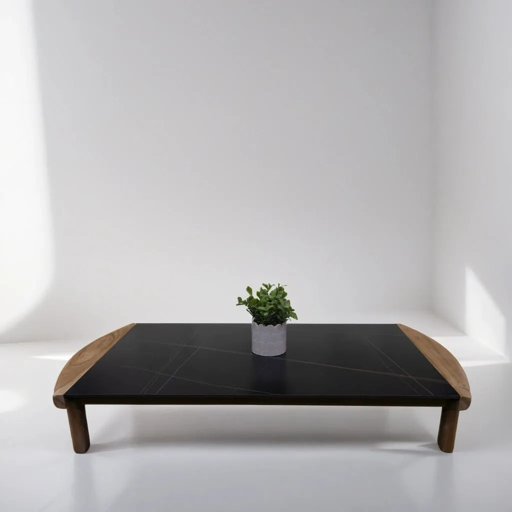 Wood table with rock beam