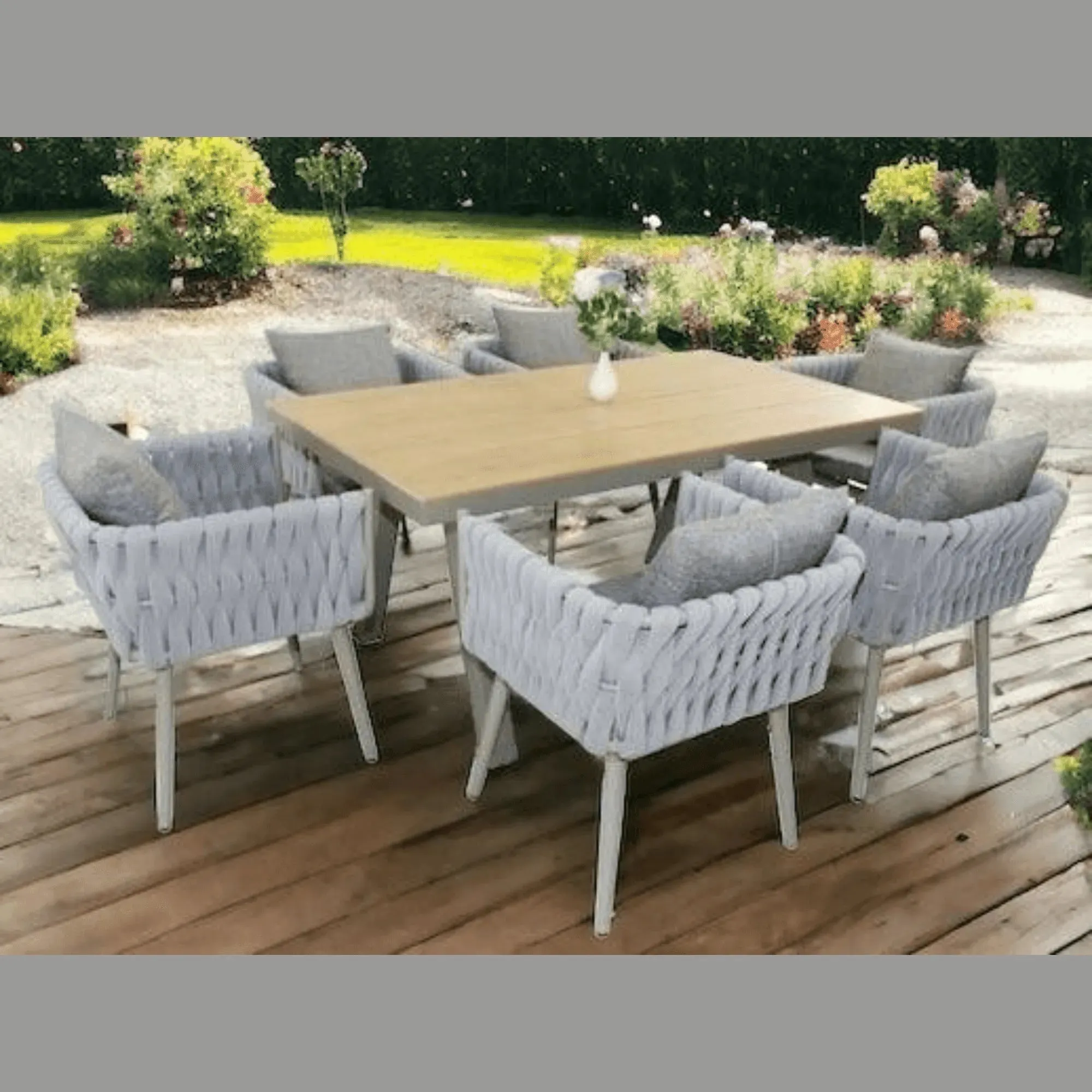 Wooden Twist Exceptional Aluminum WPC 6 Seater Dining Table Set for Outdoor Furniture