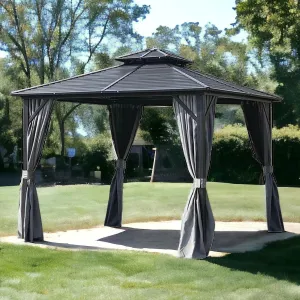 Wooden Twist Waxed Garden Gazebo with Waterproof Curtain and Mosquito Net ( Grey )