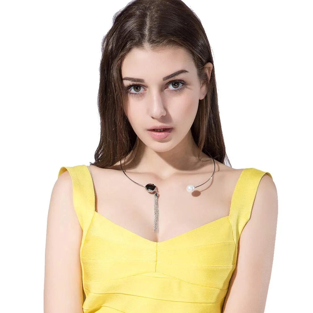 Yellow Chimes A5 Grade Crystal DesignerHalf Ring Type Necklace For Women & Girls