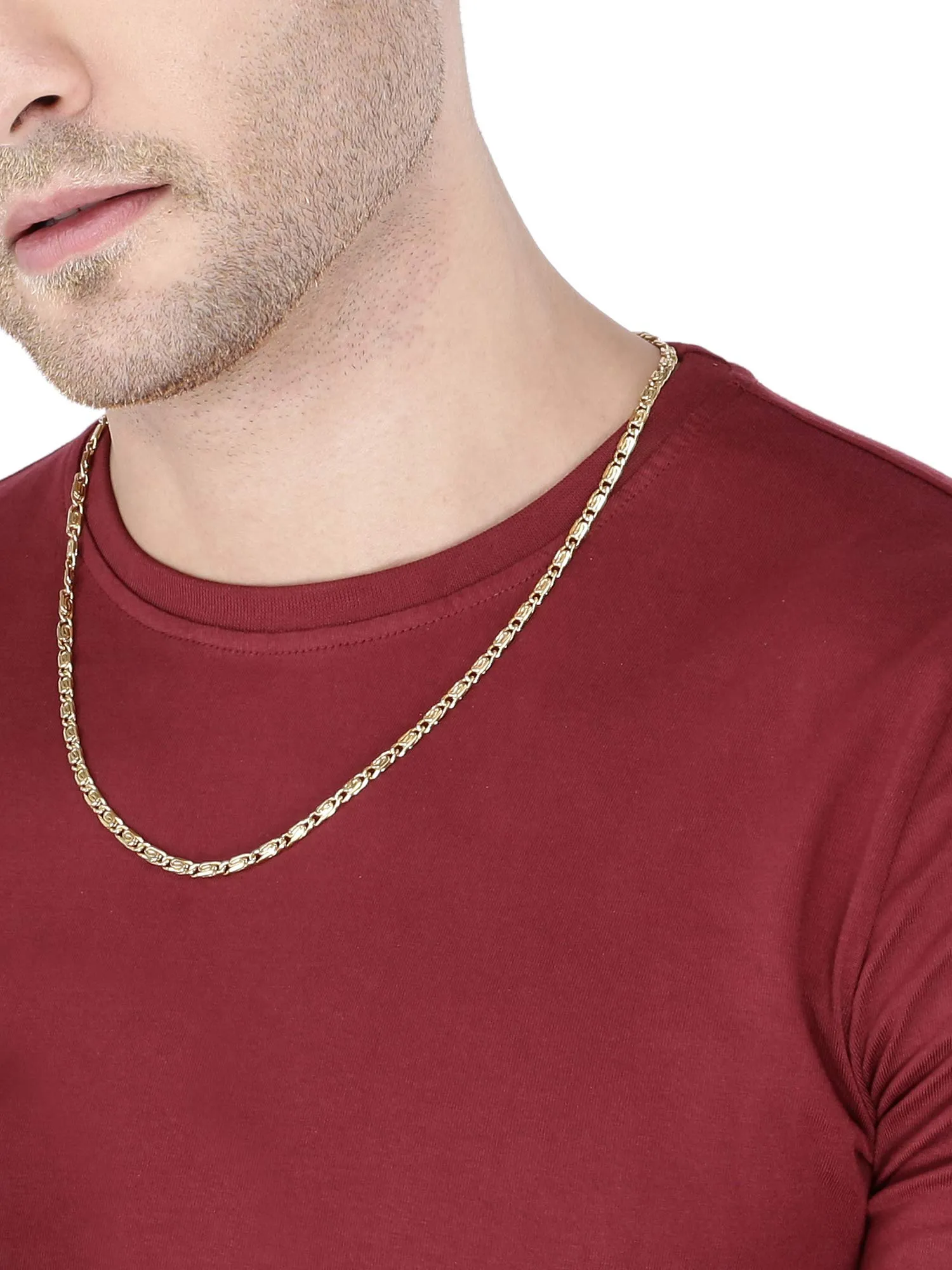 Yellow Chimes Chain for Men Golden Chain for Boys 316L Stainless Steel Spiral Figaro Interlinked Neck Chain for Men and Boys