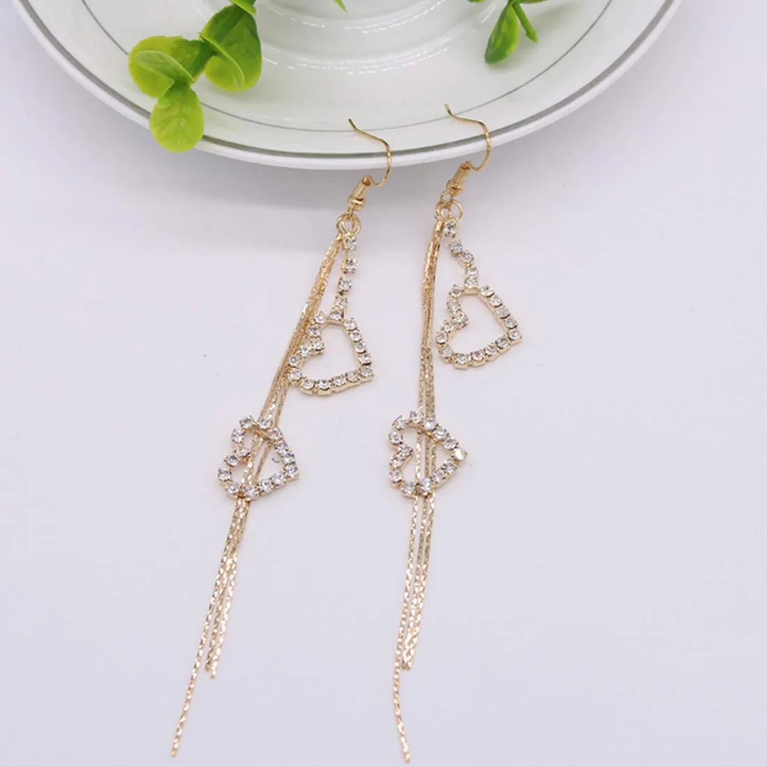 Yellow Chimes Hanging Hearts Gold Chandelier Earring for Women & Girls