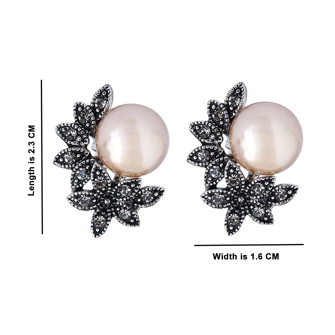 Yellow Chimes Latest Fashion Silver Plated Floral Crystal Pearl Design Stud Earrings for Women and Girls, White, Medium (YCFJER-PRLFLWR-BK)