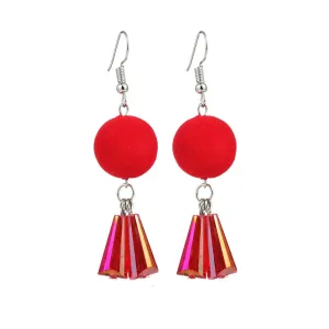 Yellow Chimes Pom-Pom Style Red Tassel Earring for Women & Girls