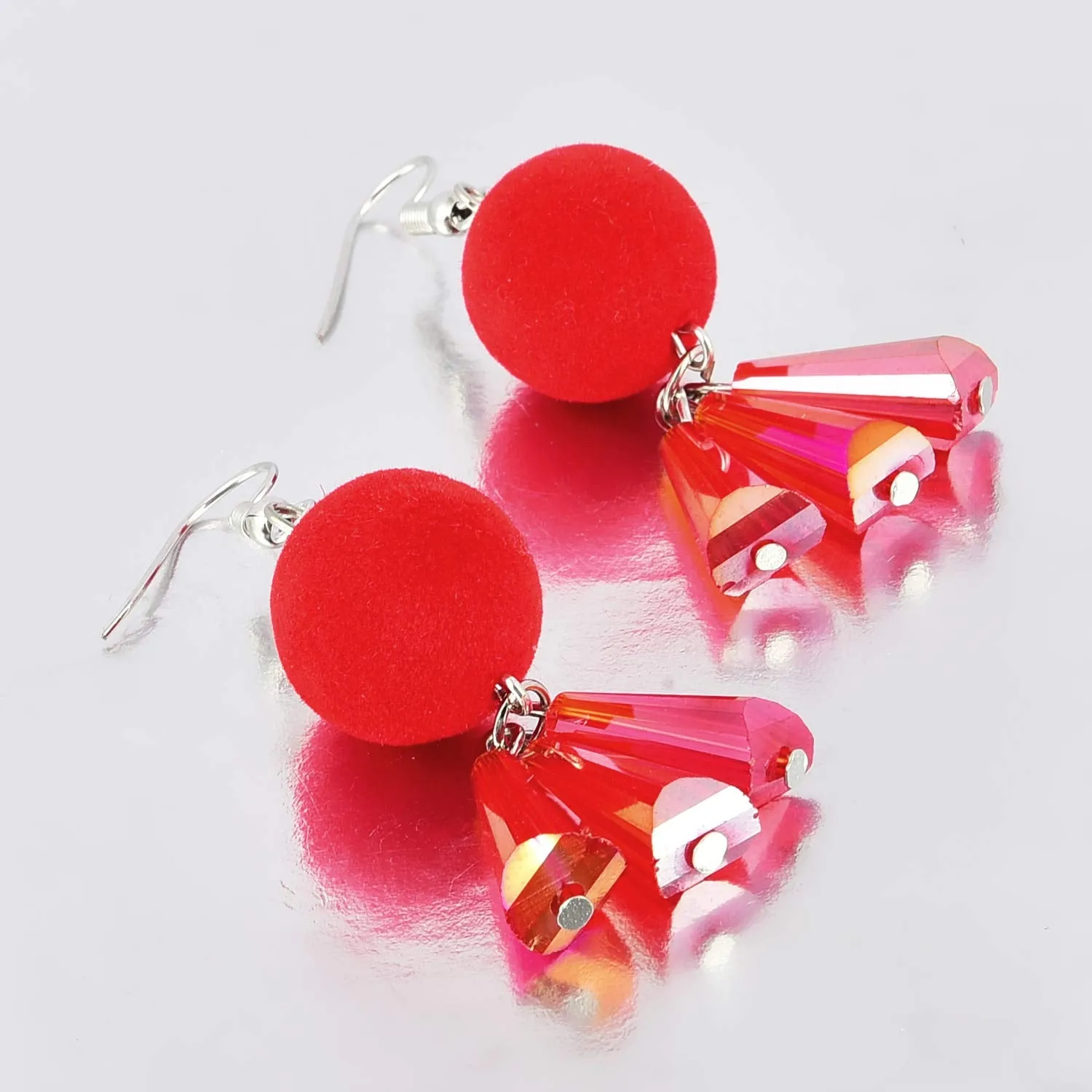 Yellow Chimes Pom-Pom Style Red Tassel Earring for Women & Girls