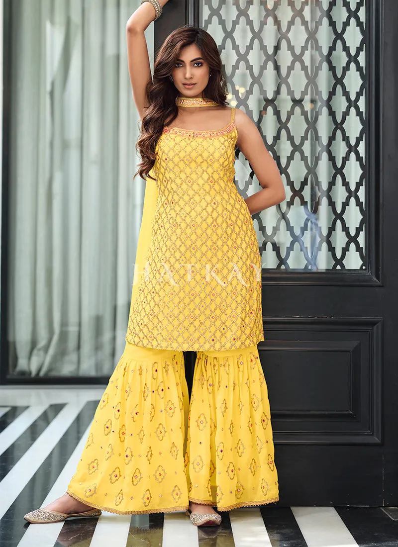 Yellow Multi Embroidered Traditional Gharara Suit