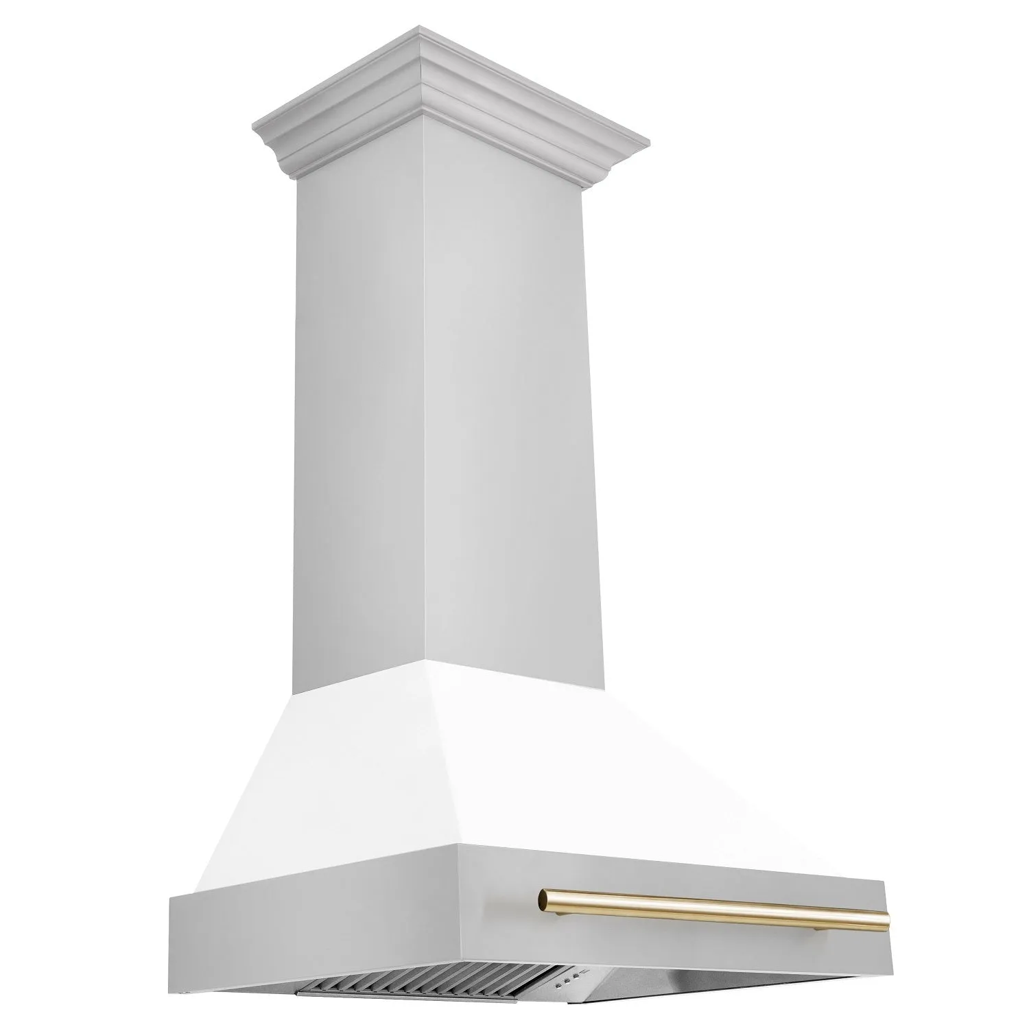 ZLINE 36" Autograph Edition DuraSnow® Stainless Steel Range Hood with White Matte Shell and Champagne Bronze Handle (8654SNZ-WM36-CB)