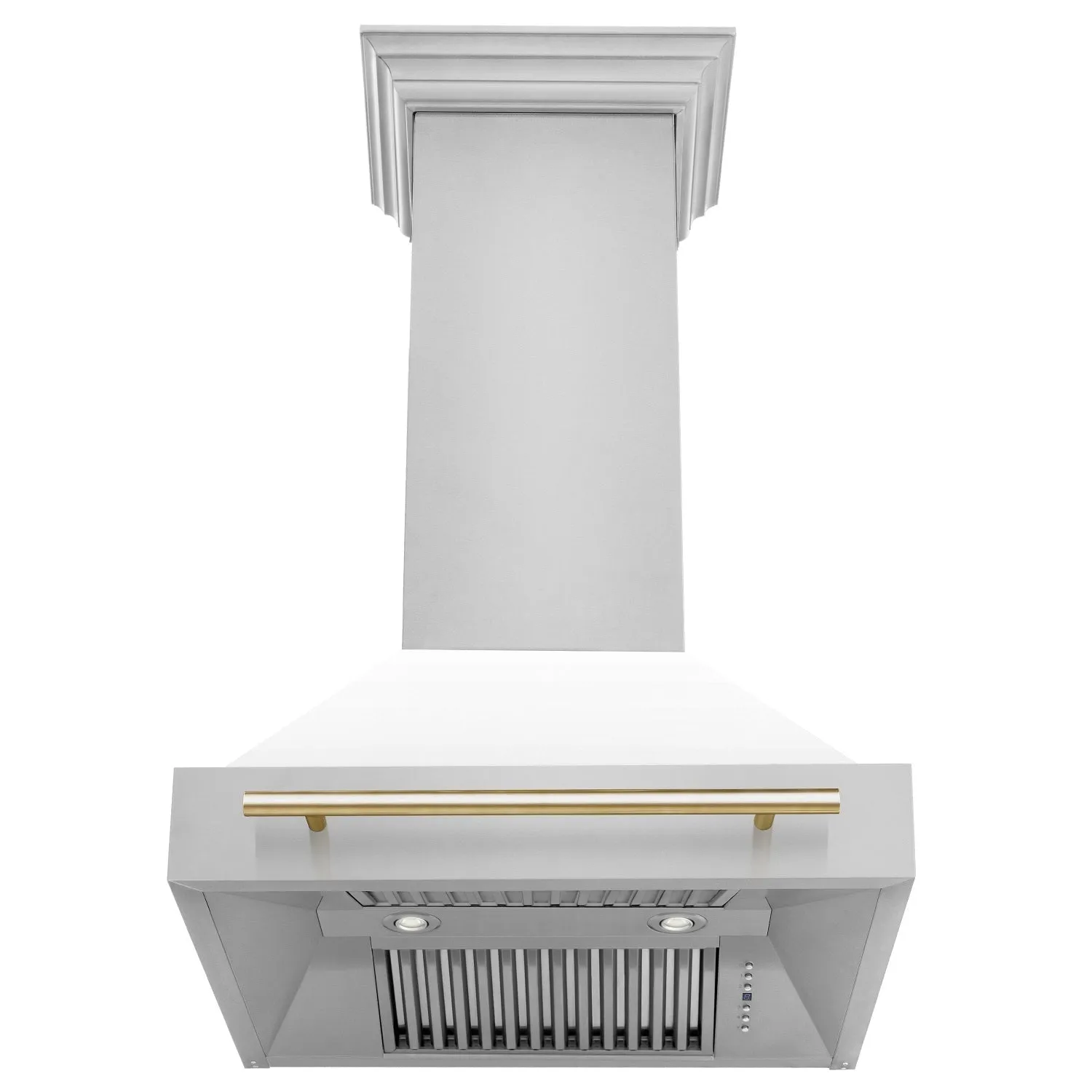 ZLINE 36" Autograph Edition DuraSnow® Stainless Steel Range Hood with White Matte Shell and Champagne Bronze Handle (8654SNZ-WM36-CB)